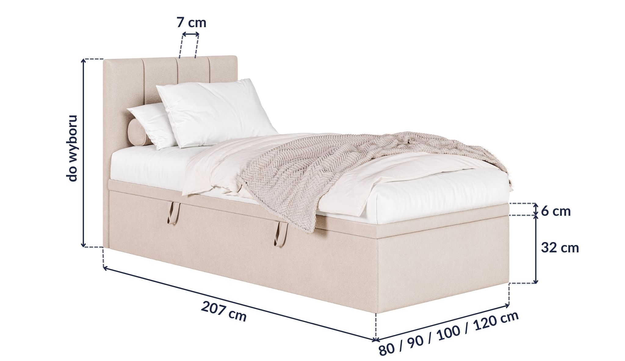 Wymiary łóżka tapicerowanego AURORA